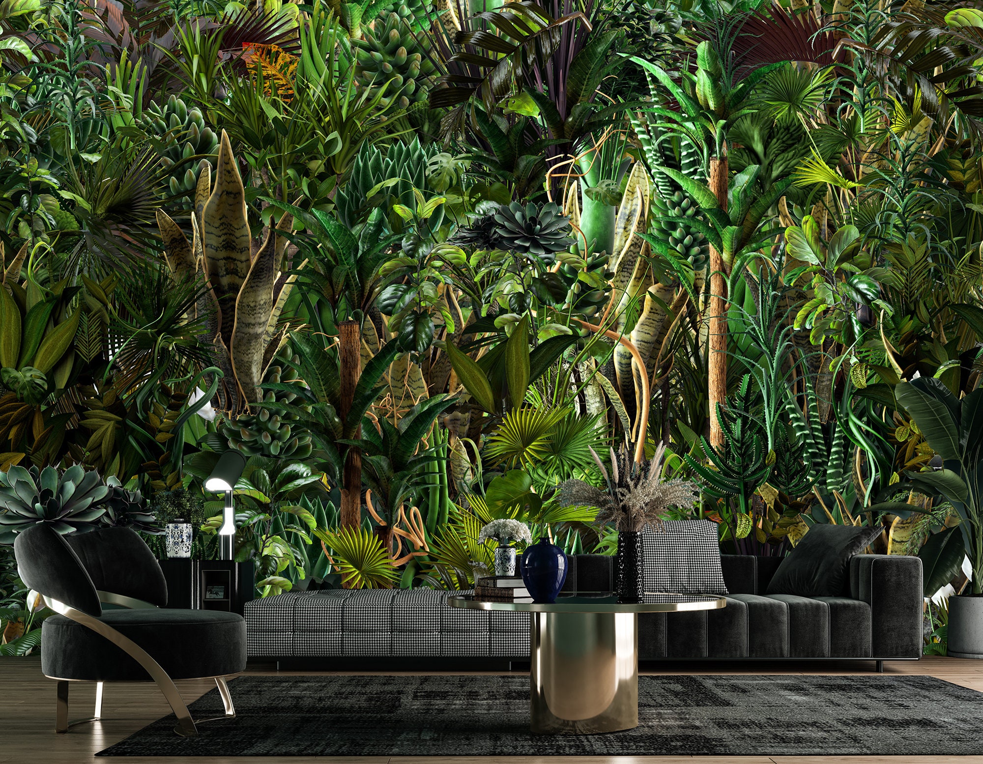 Big Jungle Leaves Dark Green Background Jungle Pattern Etsy