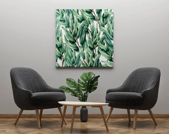 Watercolor aquarelle green leaves, Canvas Print, Botanical Print, Modern Wall Decor, Canvas Art, FOR SELF ASSEMBLY