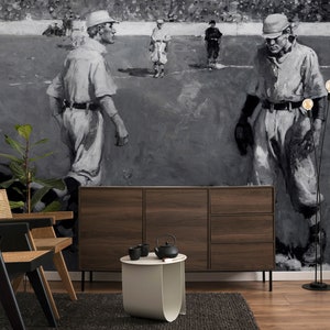 Carta da parati per partite di baseball, pittura a olio, bianco e nero/stacca e incolla (autoadesiva) o carta vinilica non adesiva