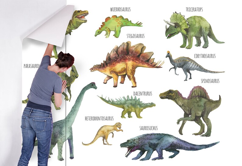Watercolor Dinosaur Wallpaper, Peel and Stick Wall Mural image 4