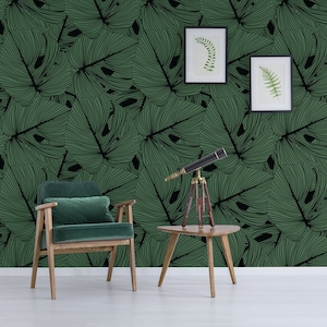 Dark leafs abstract pattern, self adhesive, peel and stick wall mural