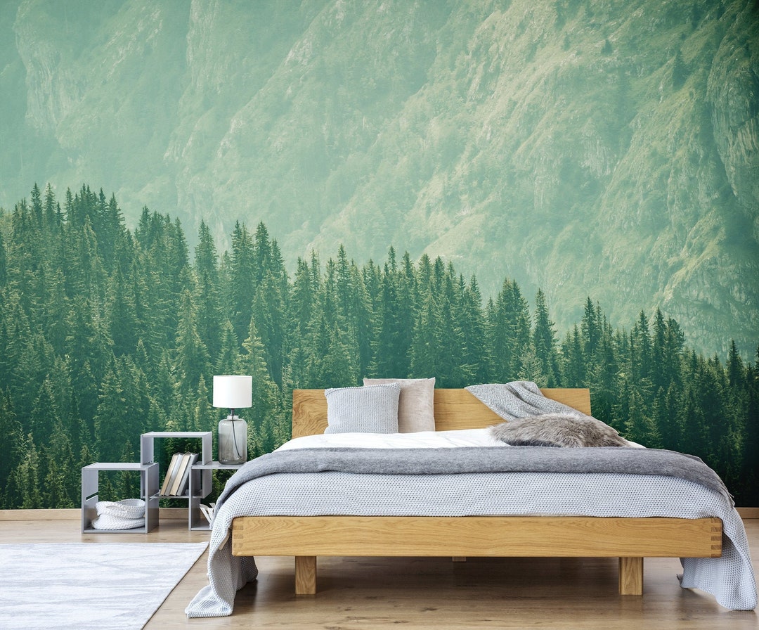 Green Forest Mountain Wall, Self Adhesive, Peel and Stick Wall Mural - Etsy