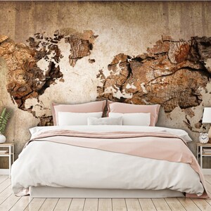 Papier peint en bois de carte du monde, texture vintage, écologique, vieux temps, géographie, mur autocollant-décoration murale-auto, papier peint adhésif-réutilisable
