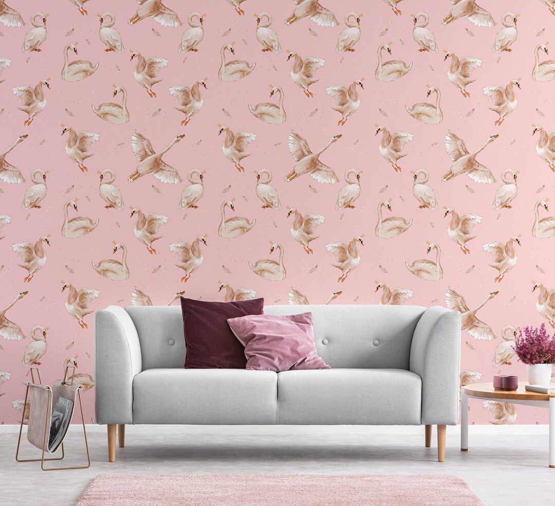 Pink Swan Wallpaper, Peel and Stick Wall Mural - Etsy