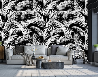 Black and White Palm Leaf Wallpaper Self Adhesive Peel & Stick ...