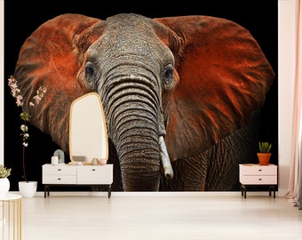Wallpaper with elephant with red ears | self-adhesive, removable, peel & stick wall mural, wall decor