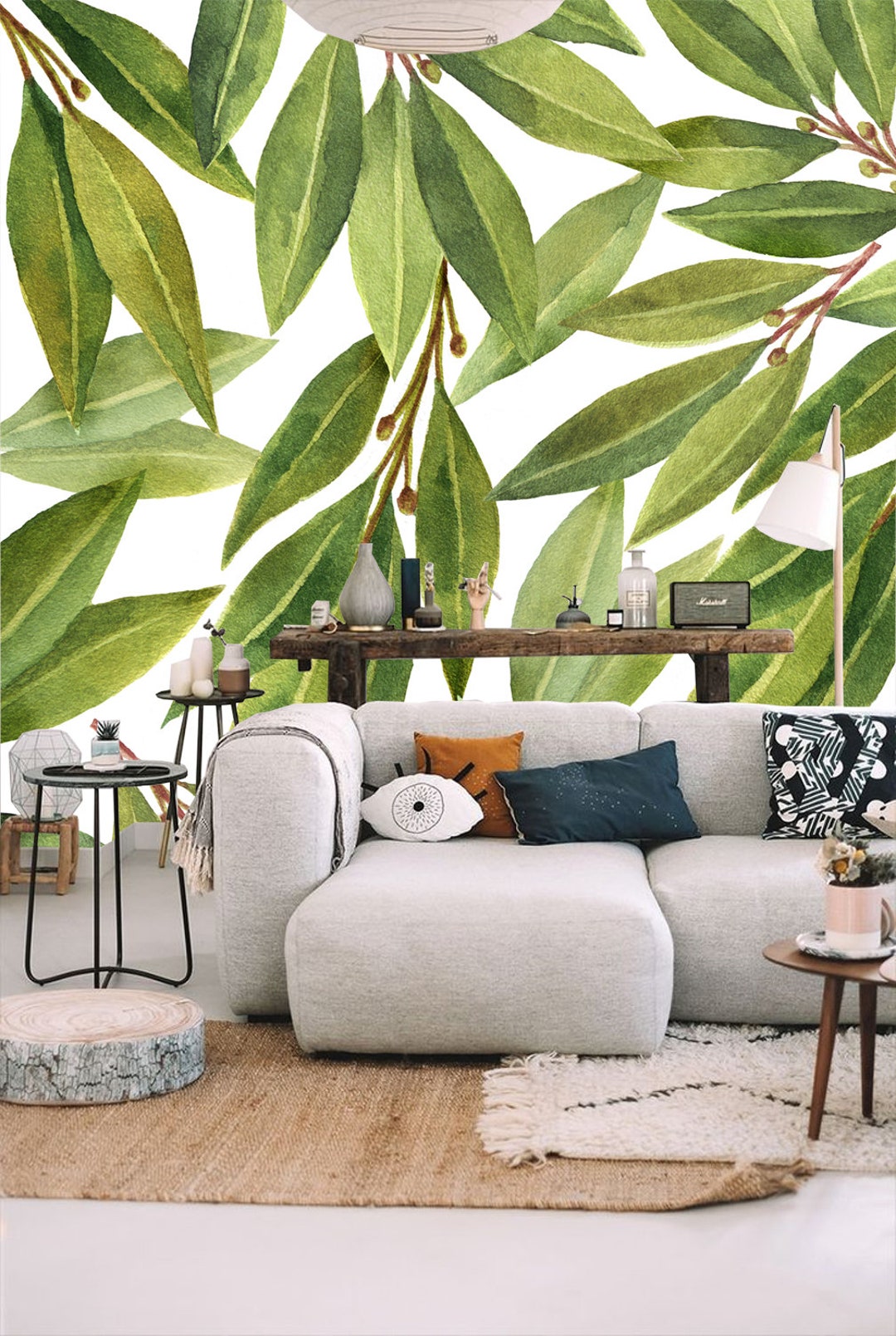 Green Leaves Floral Clipart Wallpaper, Peel and Stick-wall Decor-self