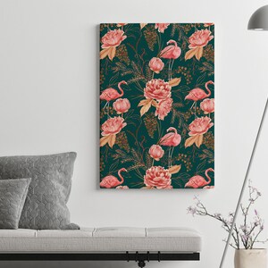 Rosa Pfingstrose und Flamingo Vogel Leinwand Druck, botanischer Druck, moderne Wand-Dekor, ZUM SELBSTBAU