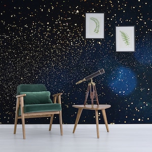 Dark blue starry sky wallpaper, self adhesive, peel and stick wall mural