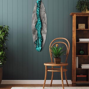 Abstract turquoise Surfboard Wall Decor, Handmade Boho Style Home Decor, Coastal  Surfboard Wall Art, Dibond Print, Magnetic Hanging