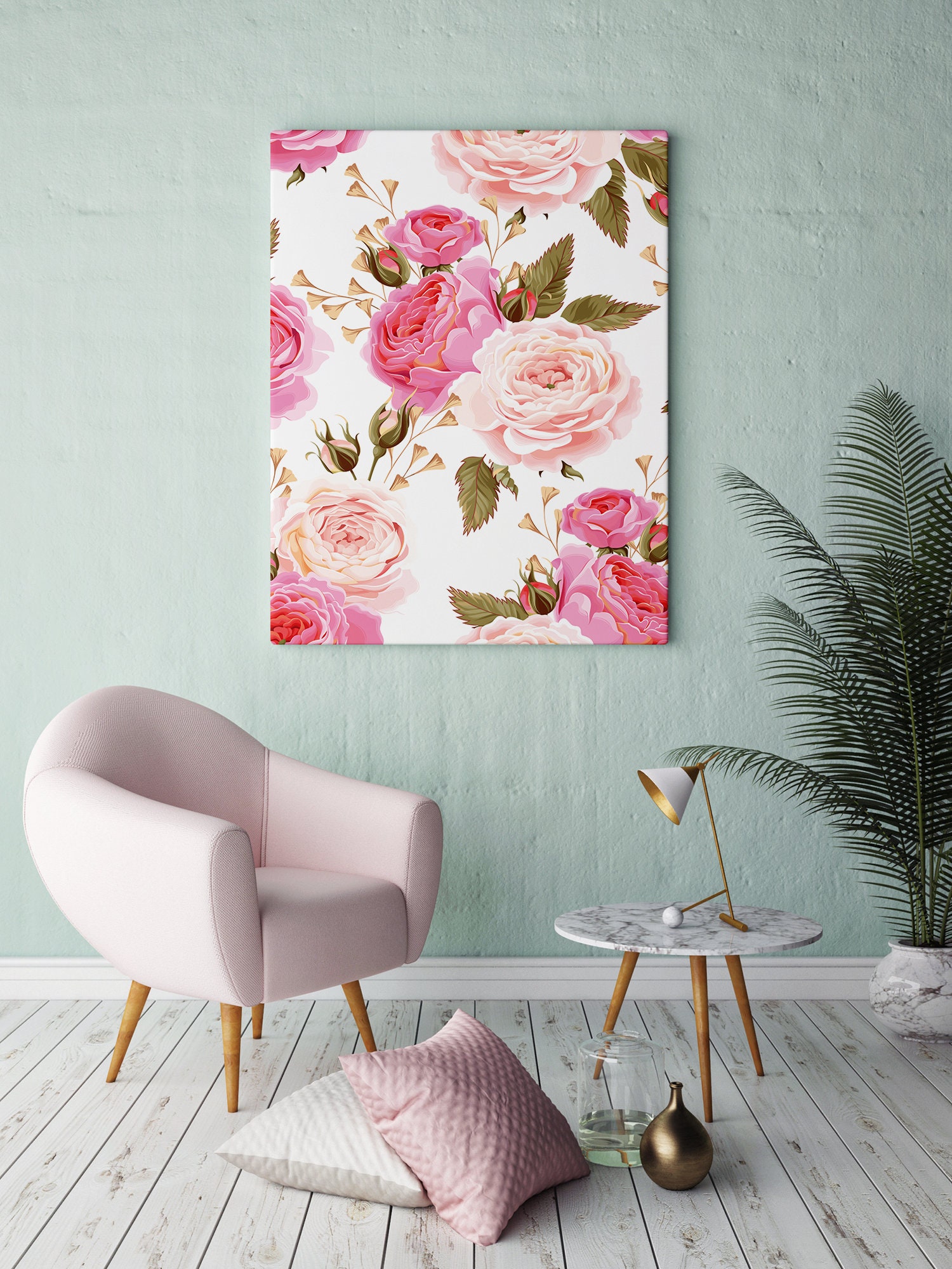Pink Roses Canvas Print, Botanical Wall Decor (FOR SELF ASSEMBLY) - Etsy