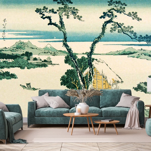 Wallpaper with modern Japanese art | self-adhesive, removable, peel & stick wall mural, wall decor