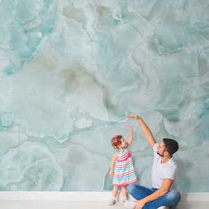 Light turquoise color abstract marble wall mural | self-adhesive wallpaper, removable, peel & stick wall mural, wall decor