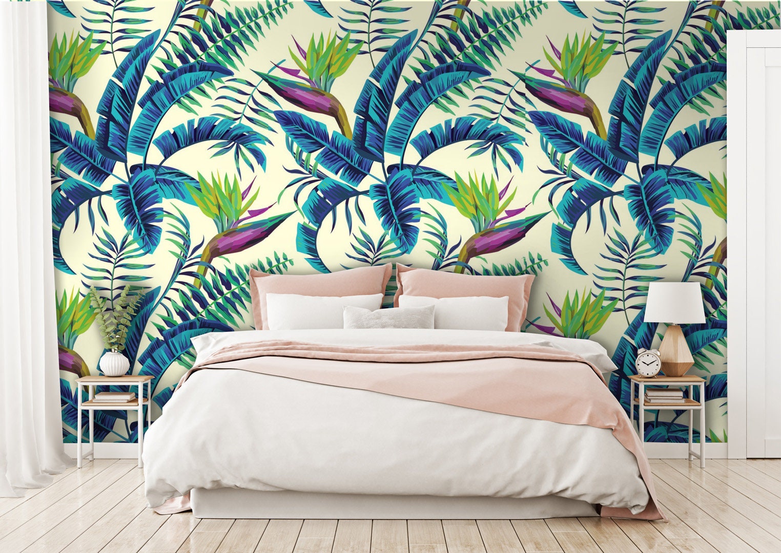 Tropical Leaf Peel and Stick Wallpaper, Exotic Flower Wall Mural - Etsy