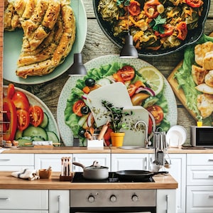 Delicioso fondo de pantalla para platos, comida colorida, decoración de pared de restaurante y cocina / Peel and Stick (autoadhesivo) o papel de vinilo no adhesivo