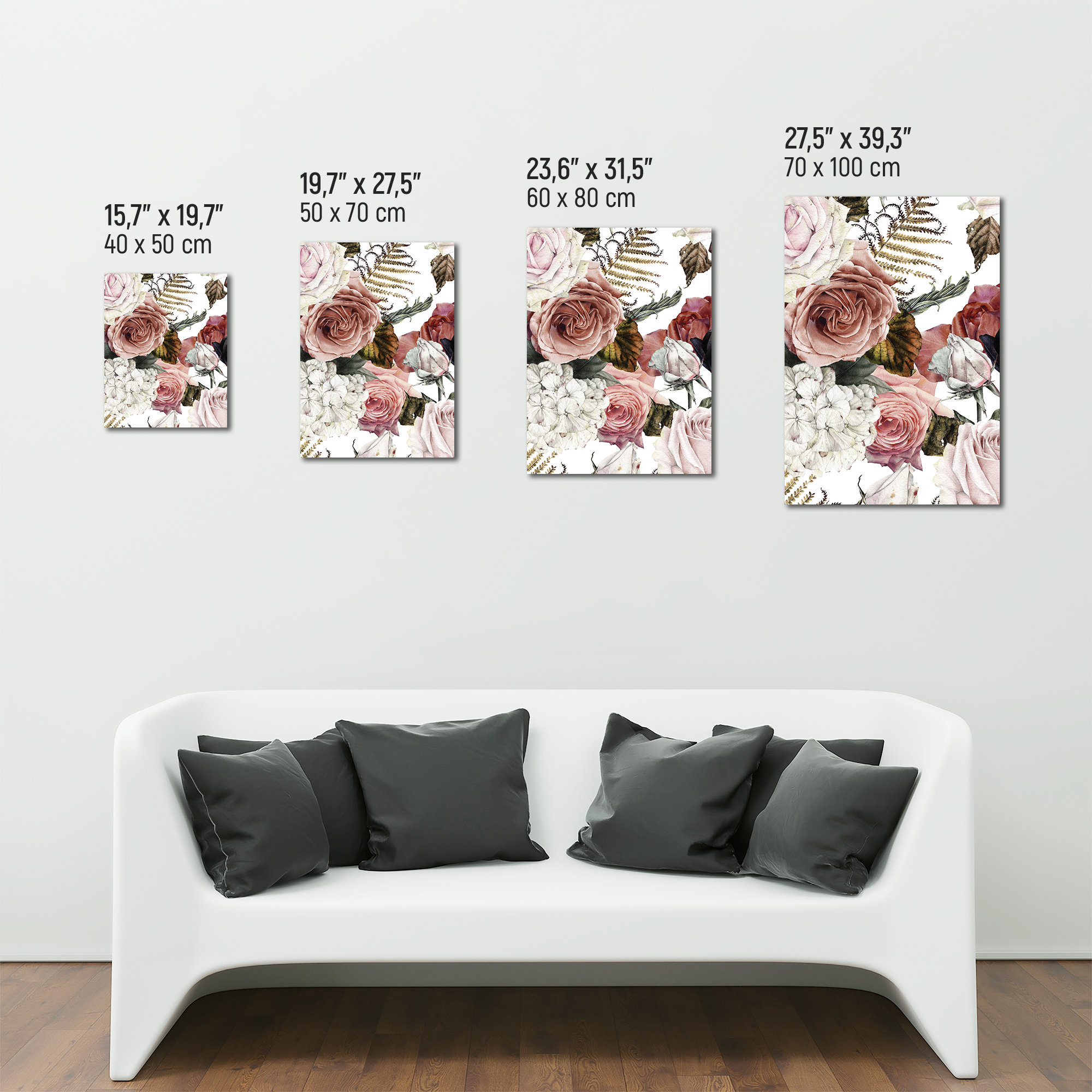 Floral Roses Hydrangea Canvas Print, Botanical Wall Art (FOR SELF ...