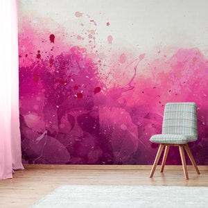 Pink paint abstract wallpaper, self adhesive, peel and stick floral wall mural