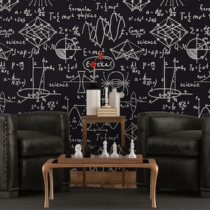 Tapete für Physik- und Mathebegeisterte, Wissenschaftsmotiv, Formel und Schema | selbstklebend, ablösbar, Schälen & Aufkleben
