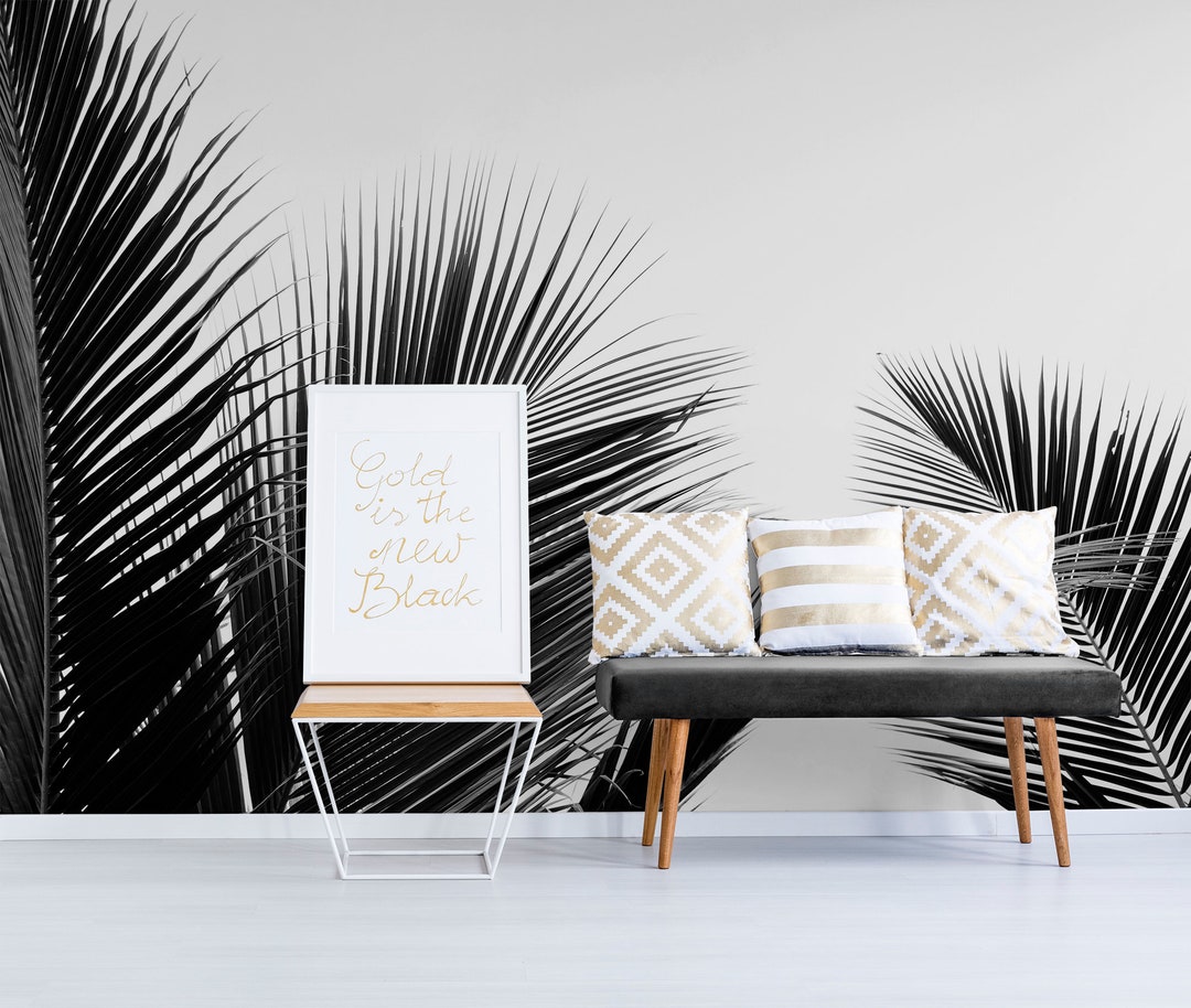 Black and White Palm Leaves Wallpaper, Self Adhesive, Peel and Stick ...