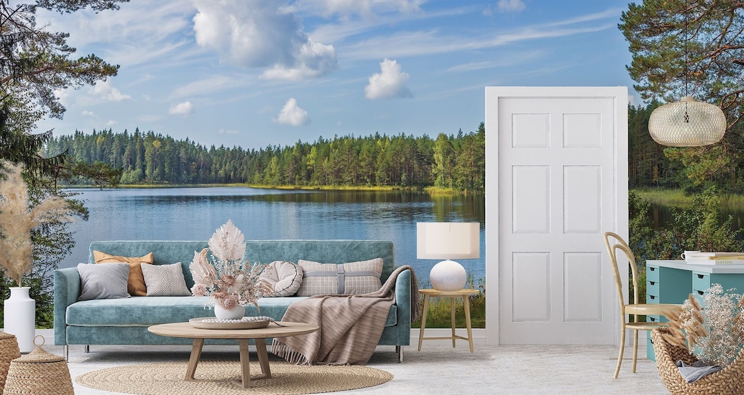Lake & Forest Landscape Wallpaper | Peel and Stick Vinyl - Etsy