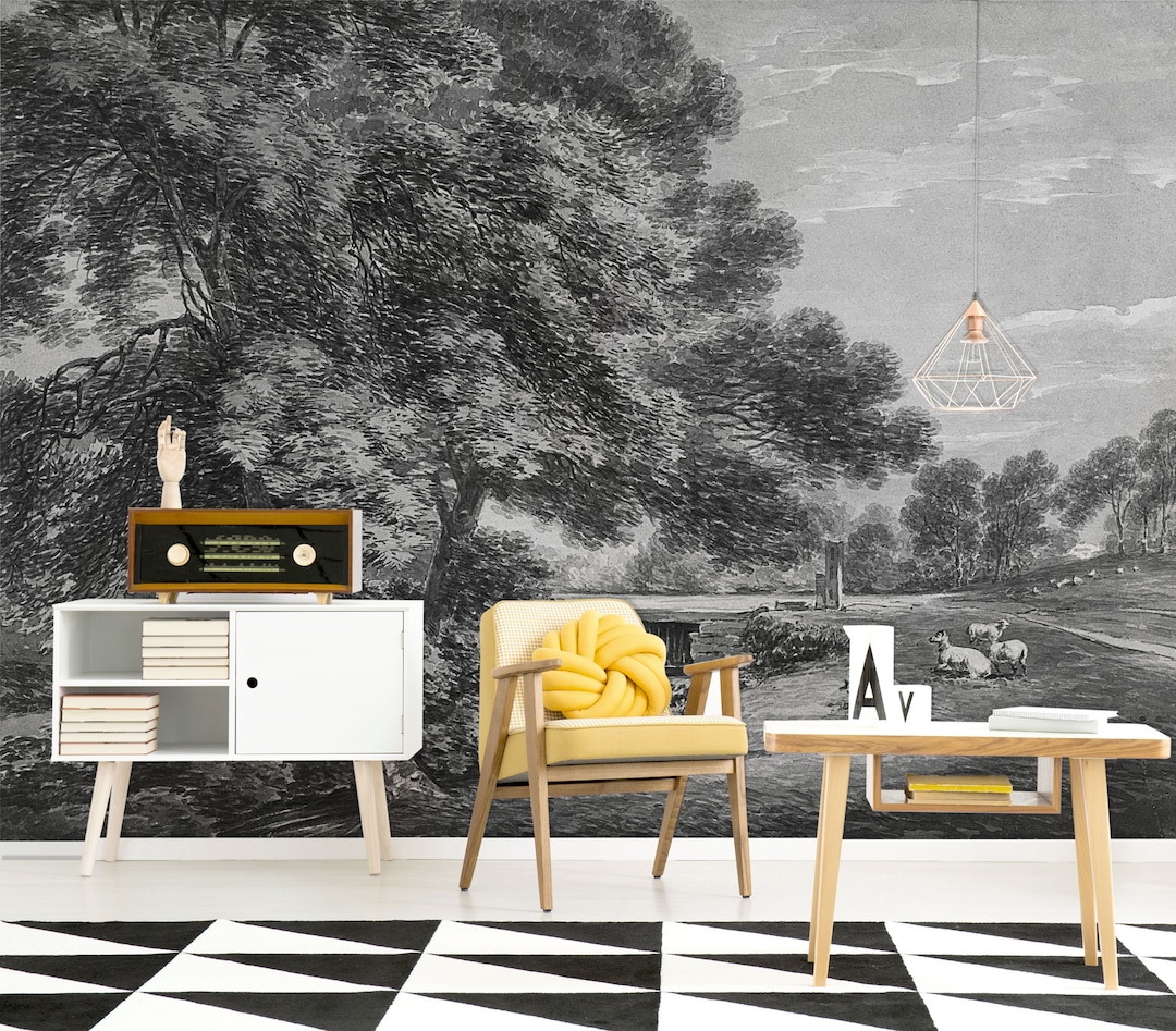 Black and White Beautiful Landscape Wallpaper, Wall Mural, Scenic