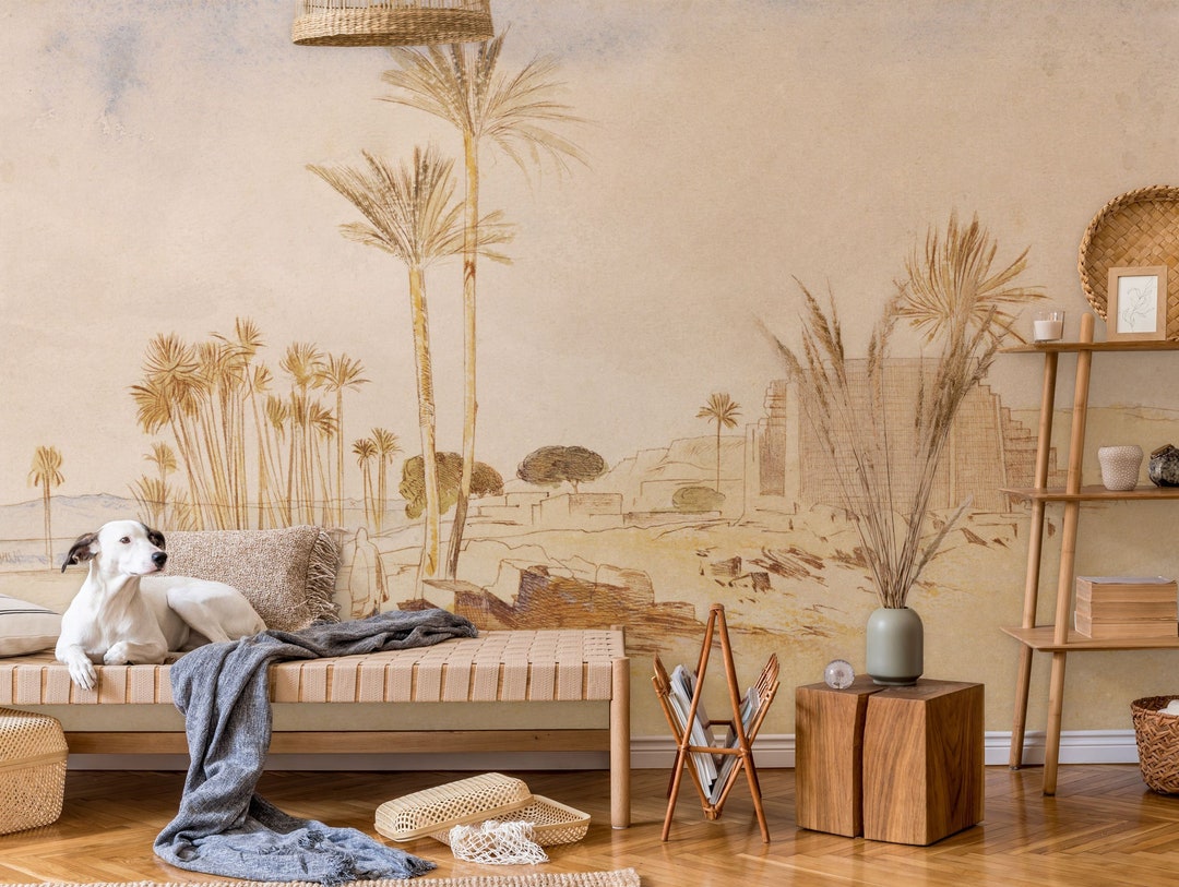 Desert Wallpaper With Palms, Wall Mural Peel and Stick self Adhesive or