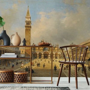 Vintage town wallpaper, wall mural, scenic wallpaper | Peel and Stick (Self Adhesive) or Non Adhesive Vinyl Paper