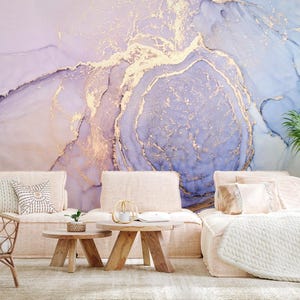 Lilac & blue marble wallpaper, watercolor abstract wall mural, home decor | Peel and Stick (Self Adhesive) or Non Adhesive Vinyl Paper