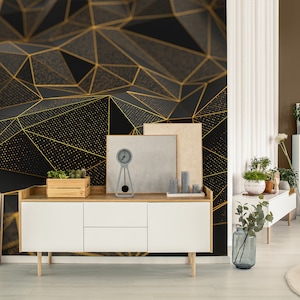 Carta da parati geometrica con forme gialle e nere, autoadesiva, decorazione murale floreale stacca e incolla