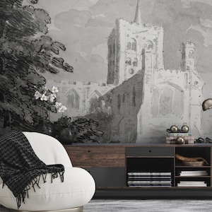 Vintage wall mural, old church wallpaper | Peel and Stick (Self Adhesive) or Non Adhesive Vinyl Paper