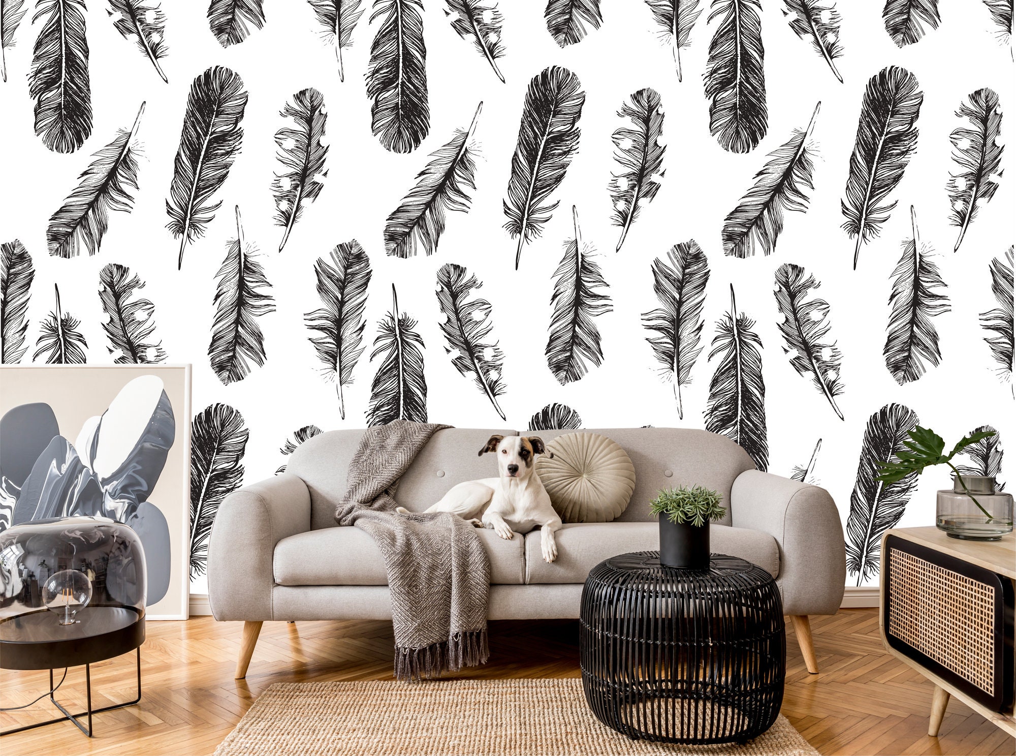black and white feather wallpaper