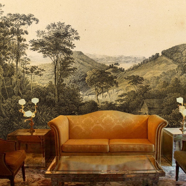 Vintage wallpaper with a beautiful landscape | self-adhesive, removable, peel & stick wall mural, wall decor