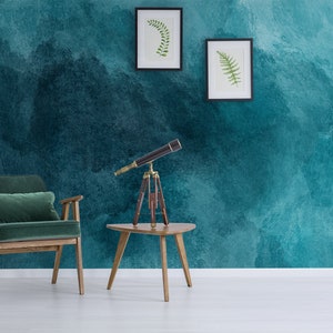 Teal blue watercolor abstraction, peel and stick wall mural
