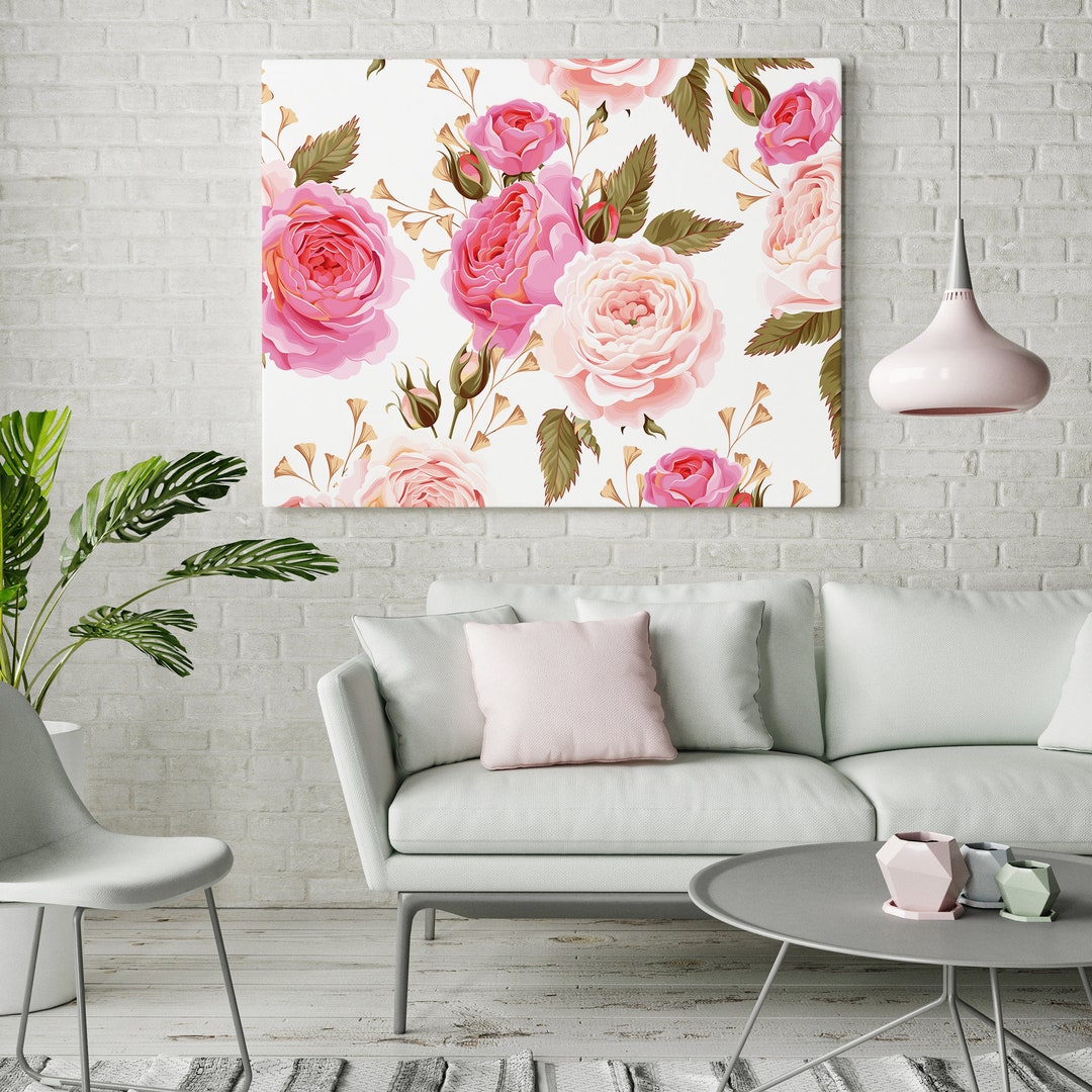 Pink Roses Canvas Print, Botanical Wall Decor (FOR SELF ASSEMBLY) - Etsy