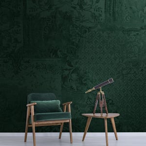 Abstrakte vintage Tapete, grüne Tapete, Wandbild, beige! Schälen und aufkleben (selbstklebend) oder nicht klebendes Vinylpapier