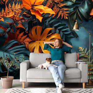Abstrakte Blätter Wandbild, Tropische Blätter Foto Tapete | Schälen und aufkleben (selbstklebend) oder nicht klebendes Vinylpapier