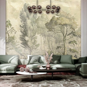 Vintage trees landscape wallpaper, wall mural, scenic wallpaper | Peel and Stick (Self Adhesive) or Non Adhesive Vinyl Paper