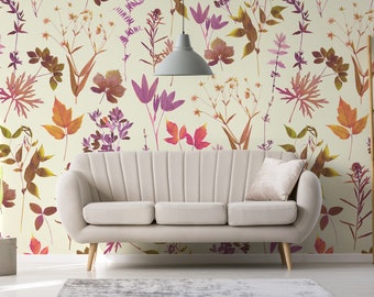 Floral Leaves Wallpaper, Abstract Pattern, Peel and Stick or Vinyl
