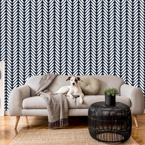 Herringbone classic pattern, black and white wallpaper | self-adhesive, removable, peel & stick wall mural, wall decor