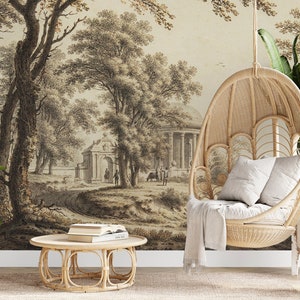 Vintage landscape wallpaper | Peel and Stick (Self Adhesive) or Non Adhesive Vinyl Paper
