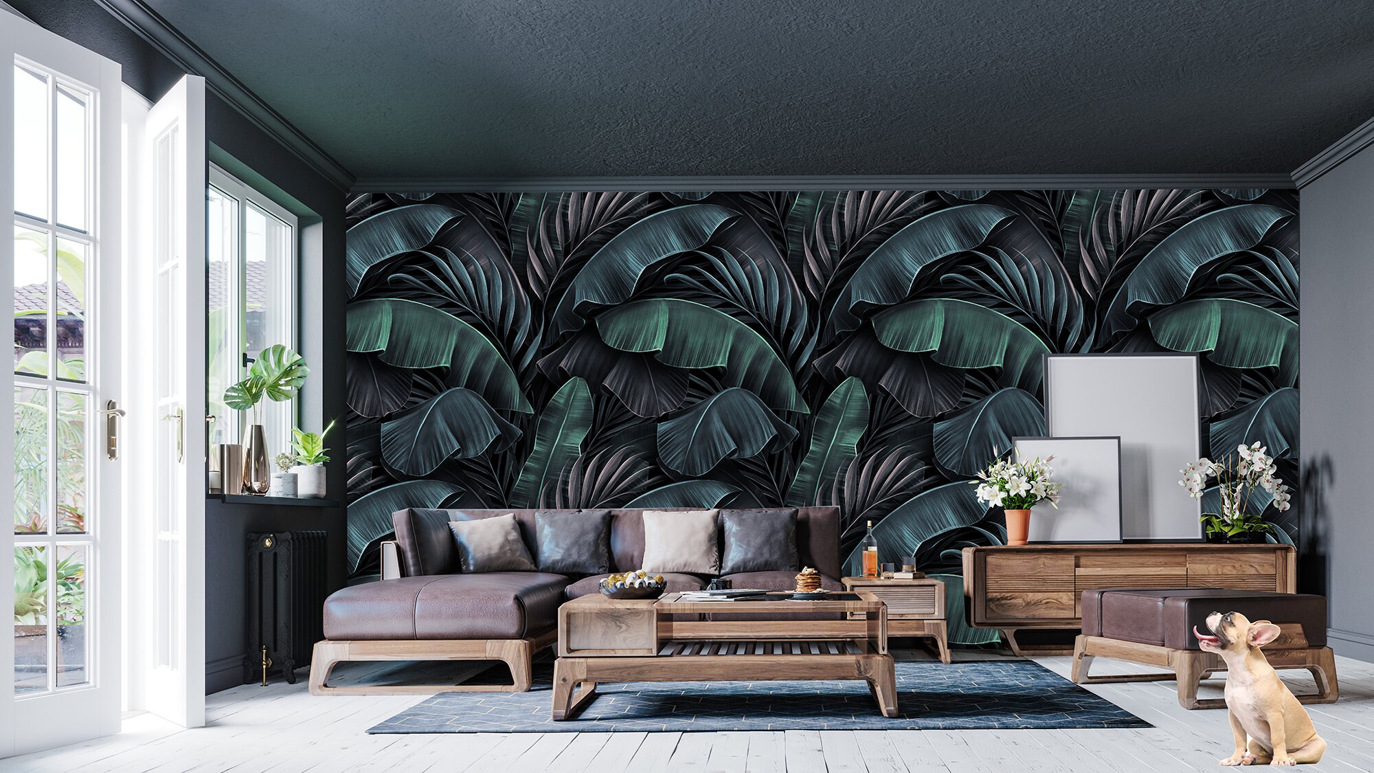 Dark Tropical Leaf Wallpaper, Peel and Stick Removable Wall Mural - Etsy