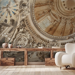 Vintage wall mural, the interior of baroque church wallpaper | Peel and Stick (Self Adhesive) or Non Adhesive Vinyl Paper