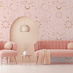 Wallpaper Astrologie Themen Gemusterte Art Deco Himmelskörper & Symbole | Abziehen und aufkleben (selbstklebend) oder nicht klebendes Vinylpapier