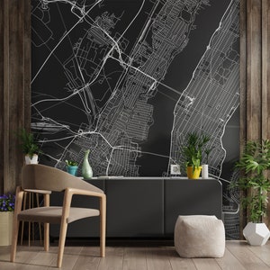 Zwart kaartbehang met New York | Peel and Stick (zelfklevend) of niet-klevend vinylpapier