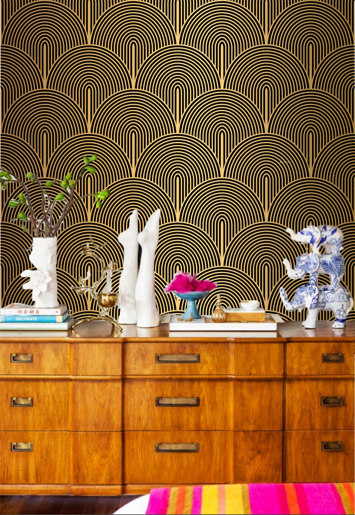Geometric Wallpaper Black and Gold Selfadhesive Etsy