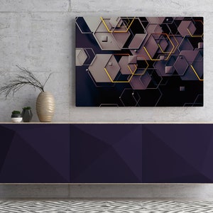 Futuristic print with metallic hexagons Canvas Print, Modern Wall Decor, FOR SELF ASSEMBLY