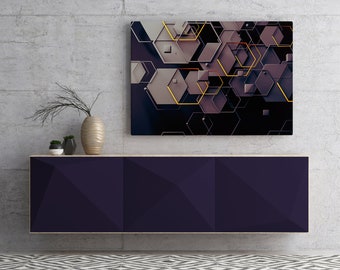 Futuristic print with metallic hexagons Canvas Print, Modern Wall Decor, FOR SELF ASSEMBLY