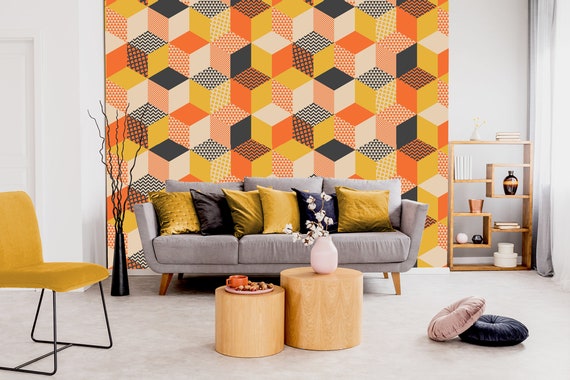 weg te verspillen Split Kleverig Geometrisch patroon retro jaren '60 stijl behang - Etsy Nederland