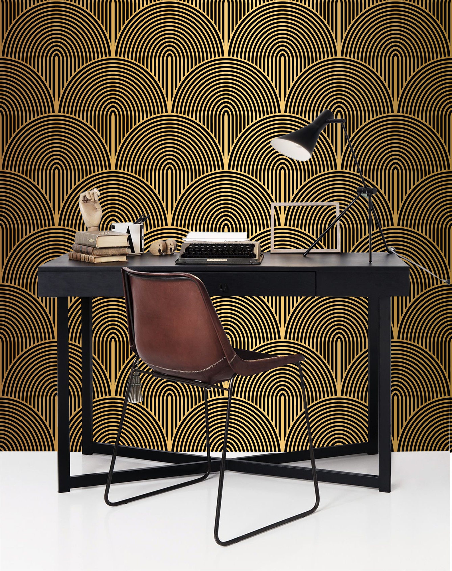 Geometric Wallpaper Black and Gold Selfadhesive Etsy