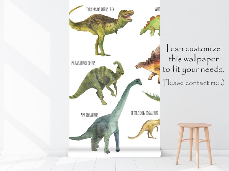 Watercolor Dinosaur Wallpaper, Peel and Stick Wall Mural image 5